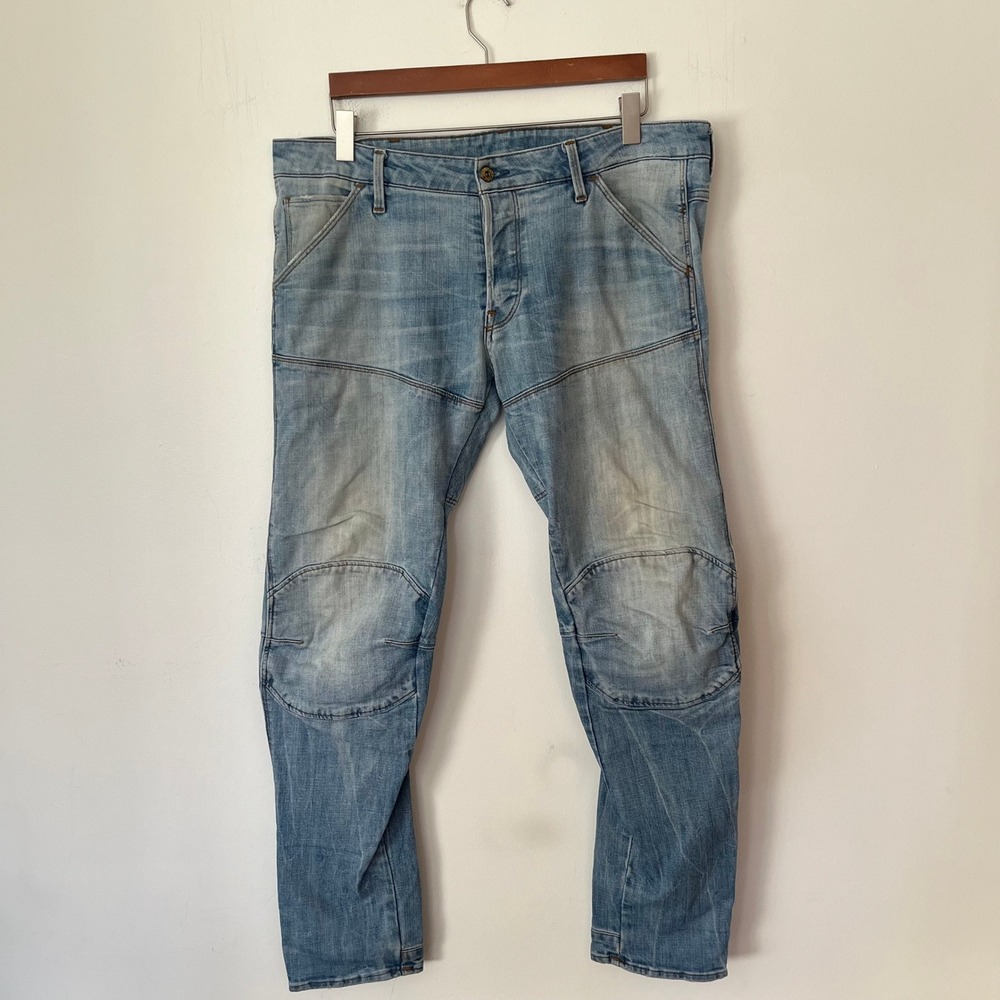 G-Star Raw 5620 3D Tapered Jeans Light Wash Blue Moto Denim Pants 36x32